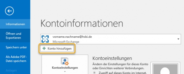 Outlook: Konto hinzufügen