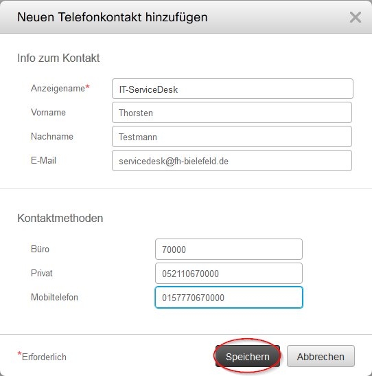 Screenshot: Persönliches Adressbuch - Neue Hinzufügen