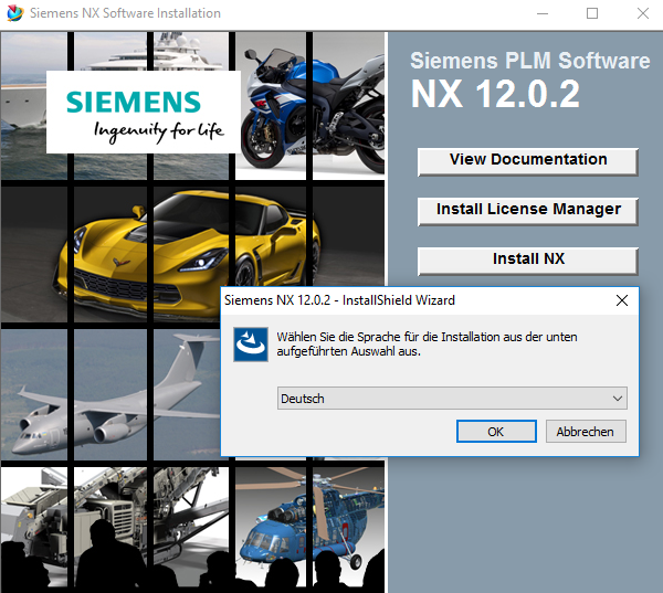 Siemens NX, Auswahl der Installationssprache