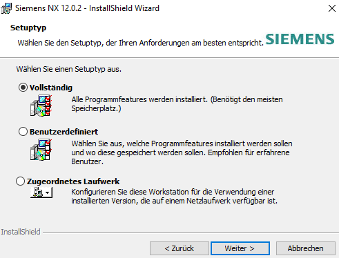 Siemens NX Vollstanändige Installation