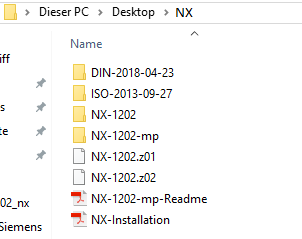 Siemens NX, entpackte Dateien