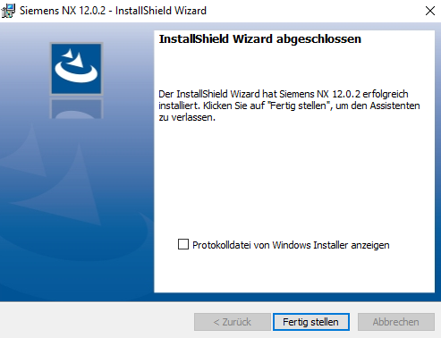 Siemens NX Installation beendet