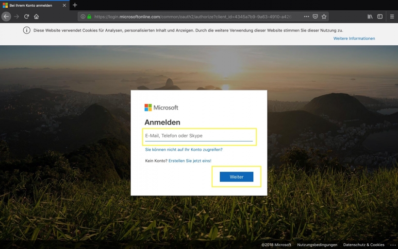 Online-ID im Login-Bereich der Microsoft Office Webseite angeben.