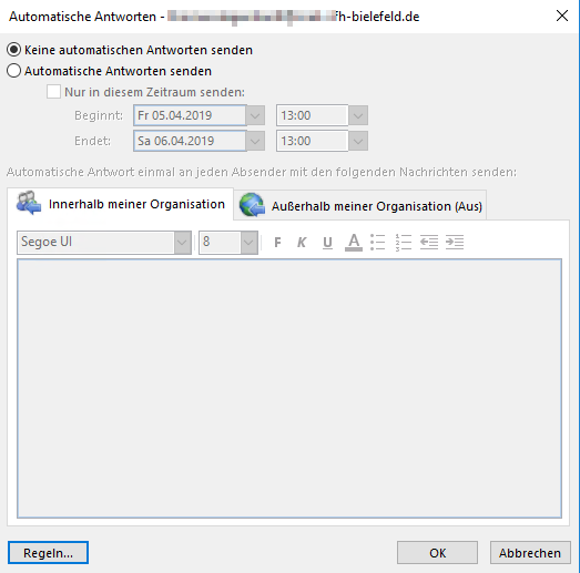 Dialogfenster Automatische Antworten