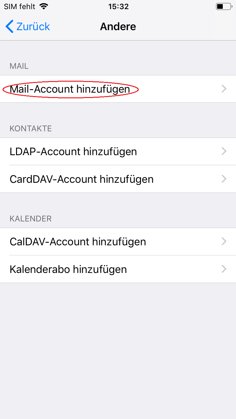 Mail-Account hinzufügen