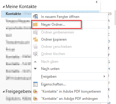 Menü: Kontaktordner erstellen