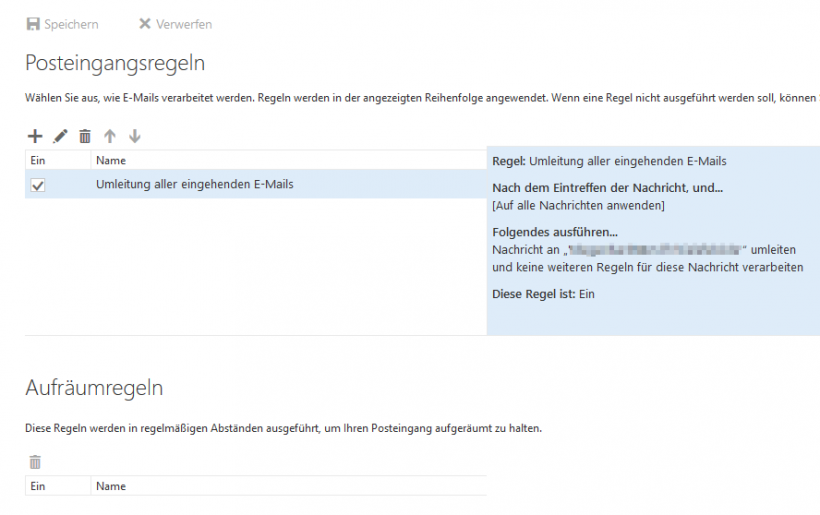 weiterleitung einrichten-zweite Posteingangsregel erstellen