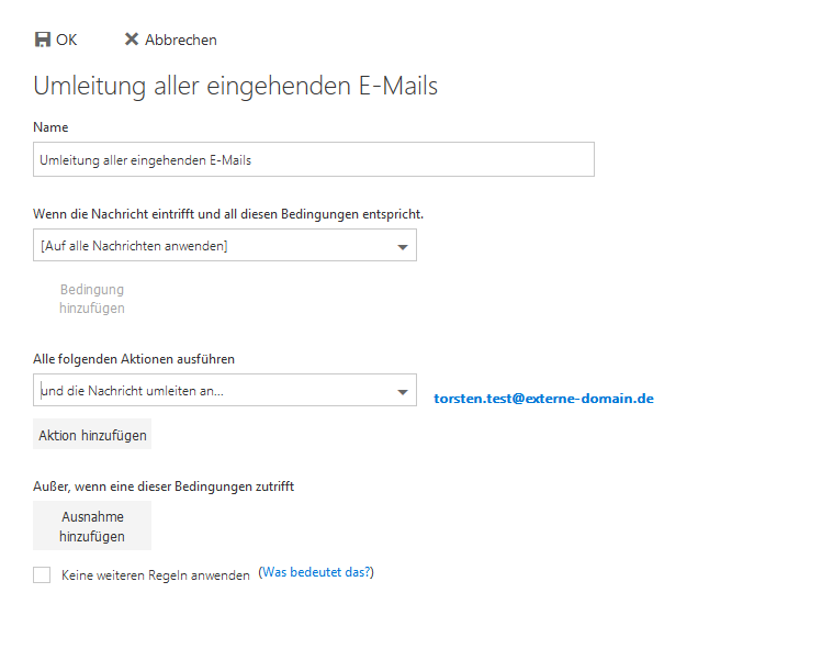 weiterleitung einrichten-Posteingangsregel komplett