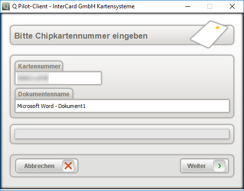 Dialog zur Eingabe der Kartennummer