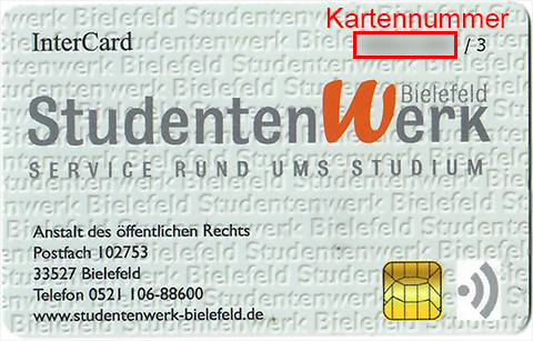 ServiceCard mit Schriftzug Studentenwerk und Anschrift sowie Kartennummer oben rechts