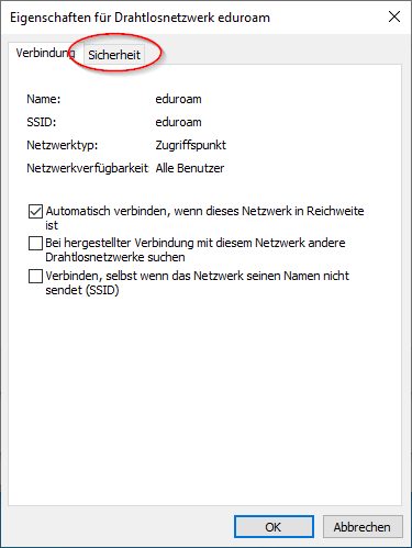 Einstellungen Verbindung und Sicherheit