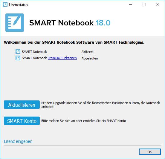 Smart Notebook: Hinweis Aktualisierung