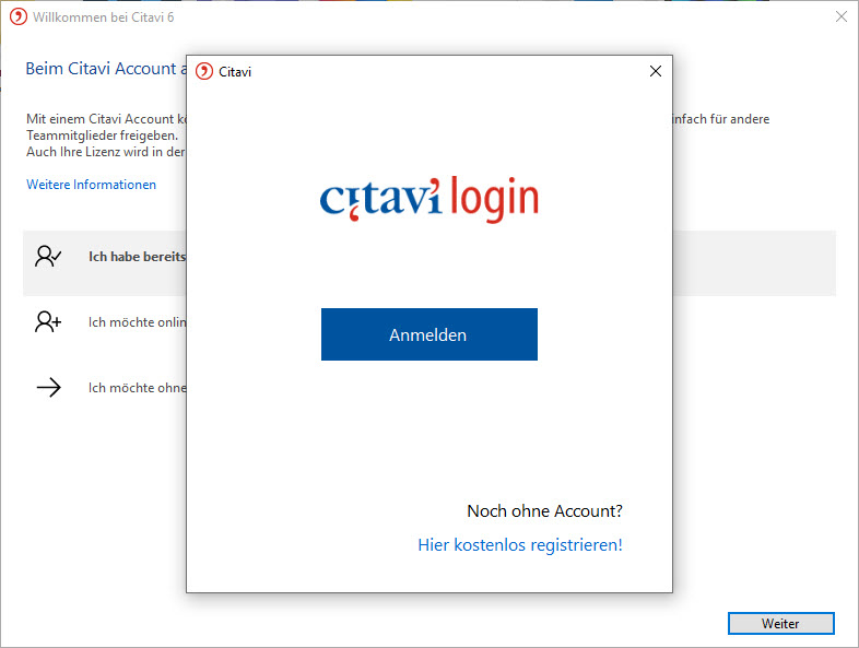 Citavi Anmeldung