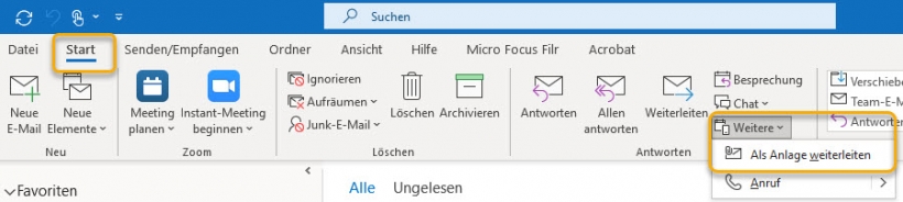 Outlook: E-Mail als Anhang weiterleiten