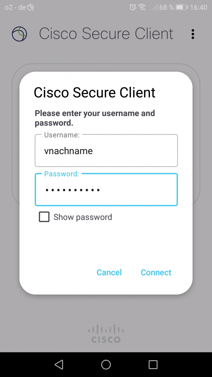 Anyconnect Benutzer- und Passwortabfrage
