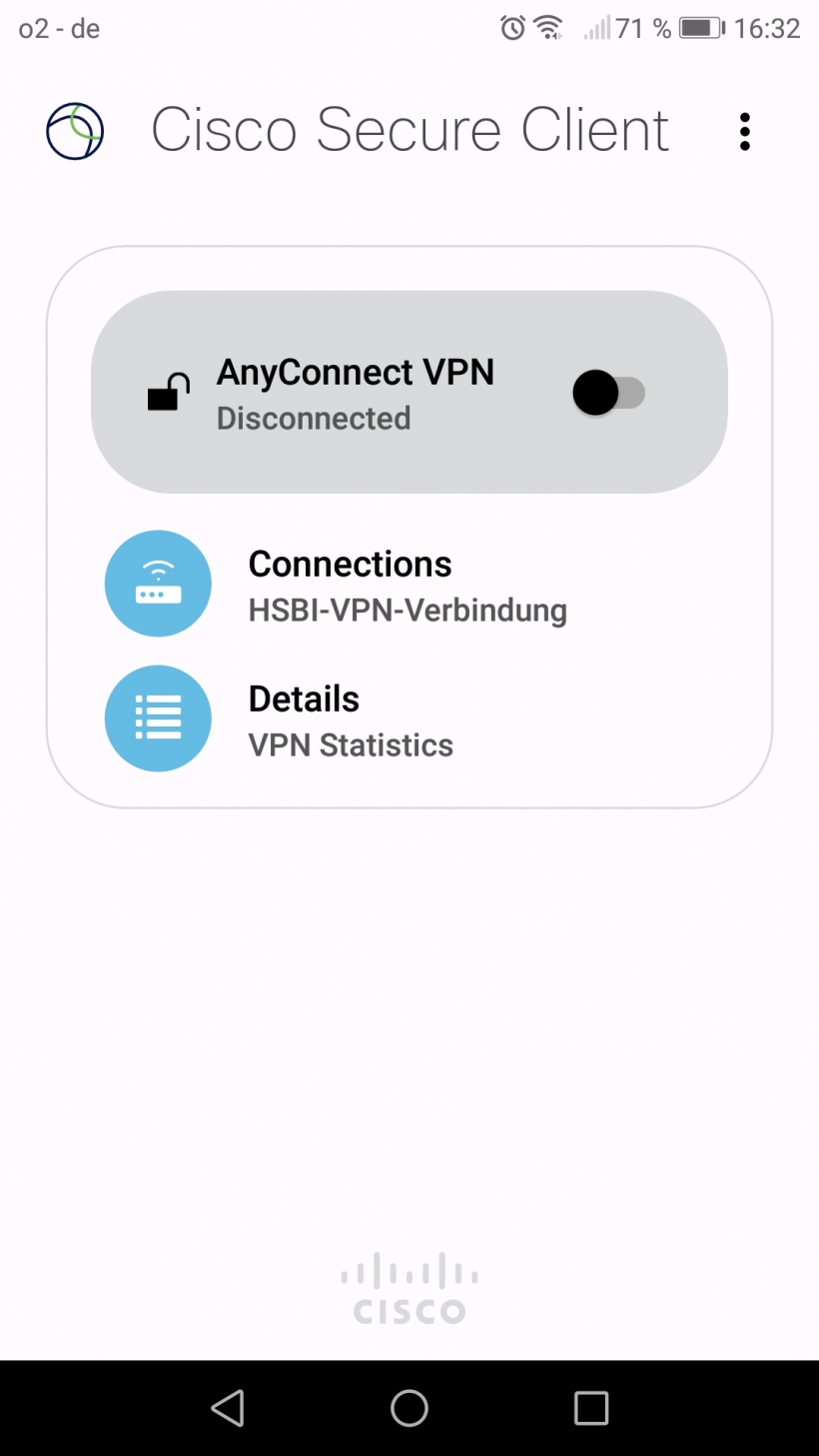 Anzeige Anyconnect Android