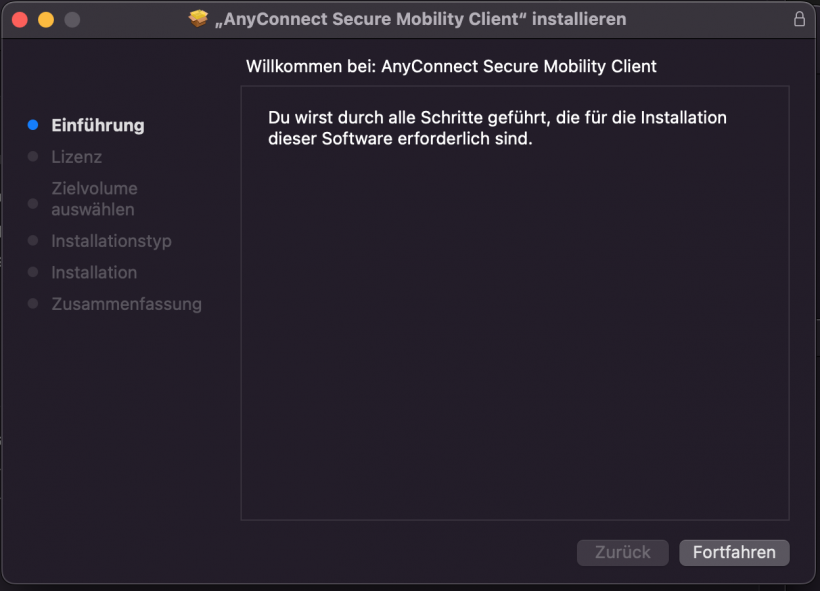 Anyconnect Installationsanzeige