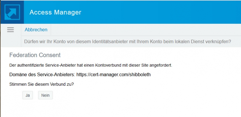 Anforderderung des Anbieters Cert-Manager zustimmen