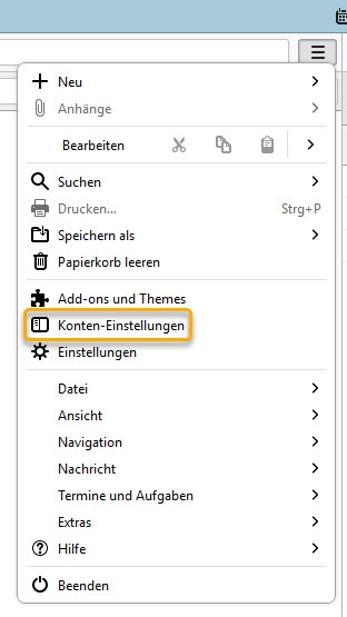 Thunrderbird:Konteneinstellungen aufrufen