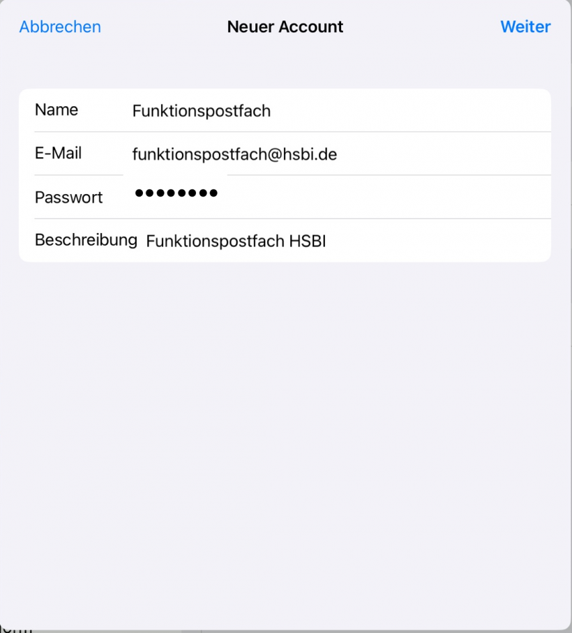 Name und E-Mail vom Funktionspostfach