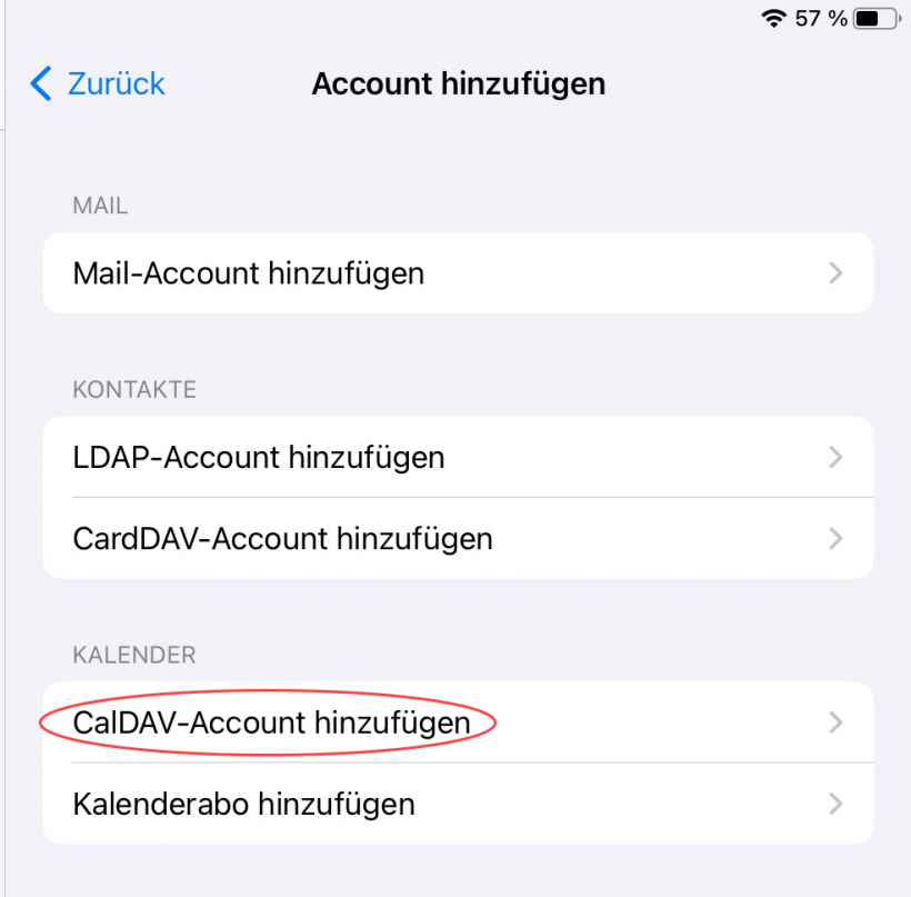 CalDAV-Account hinzufügen