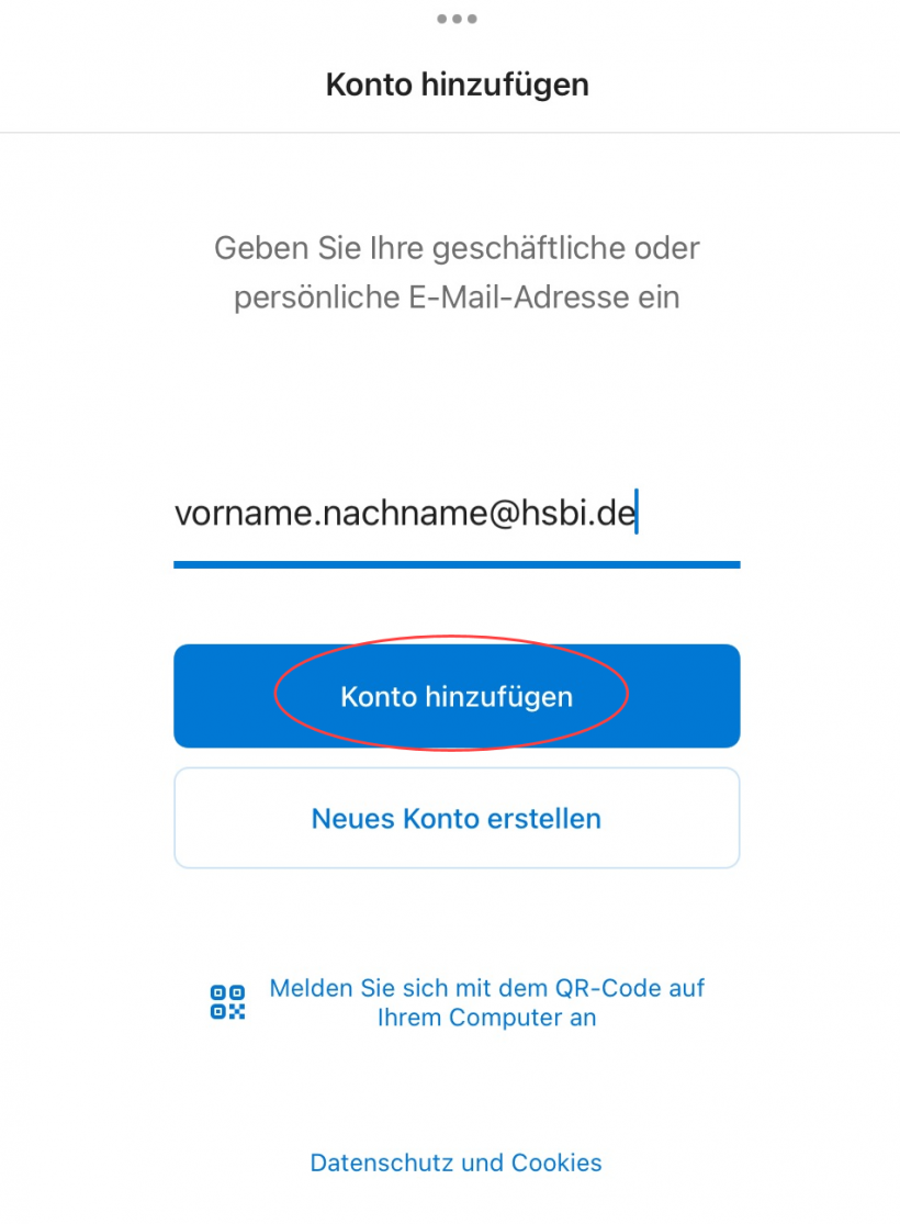 Persönliche E-Mail-Adresse eingeben