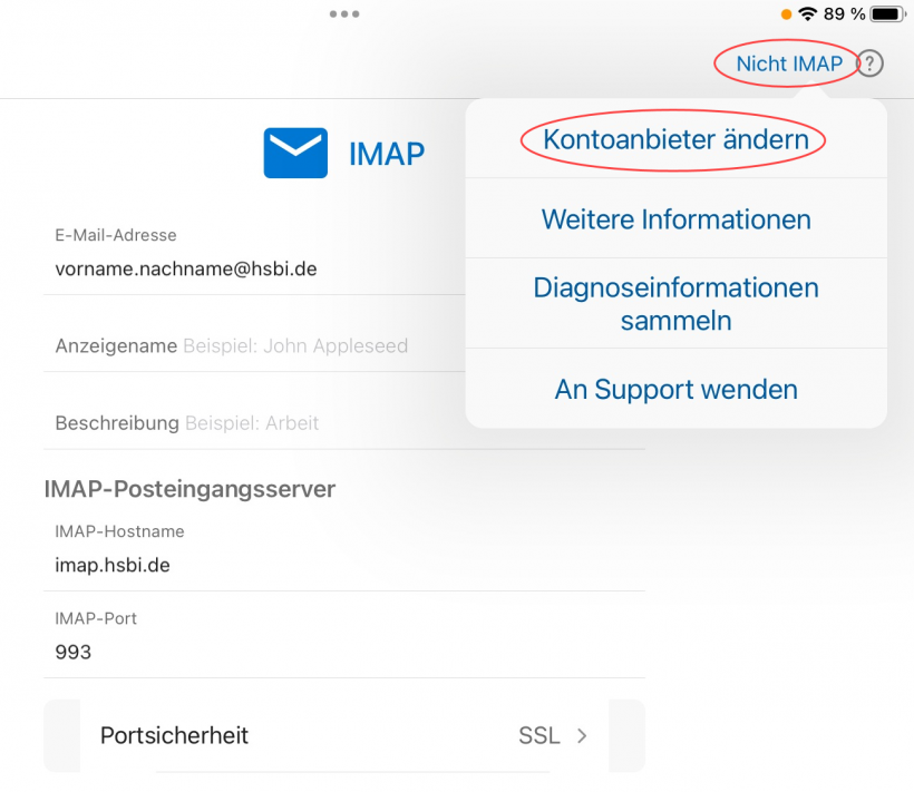 Outlook Mobile: Kontoanbieter ändern