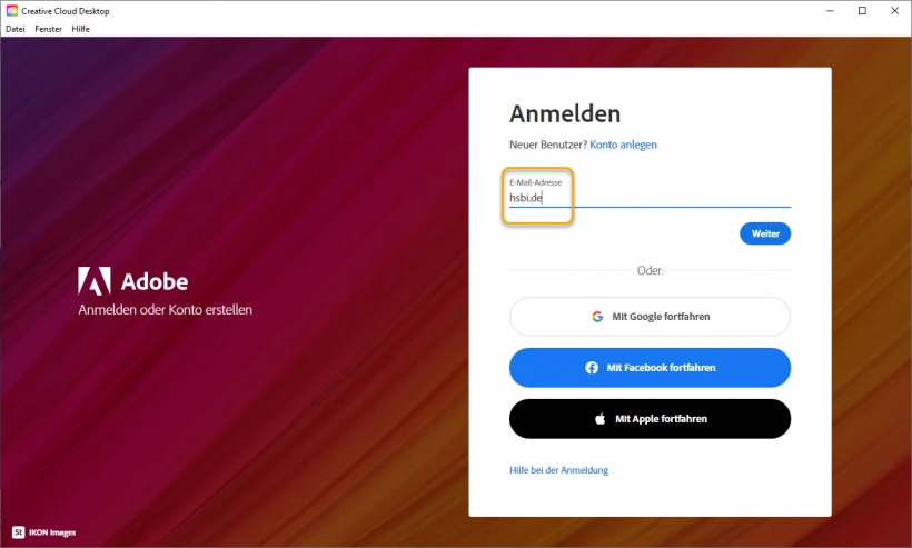 Adobe CC: Anmeldung am Client