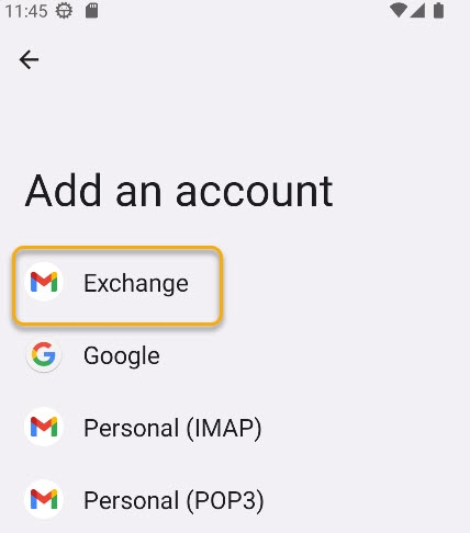 Android: Typ Excahnge auswählen