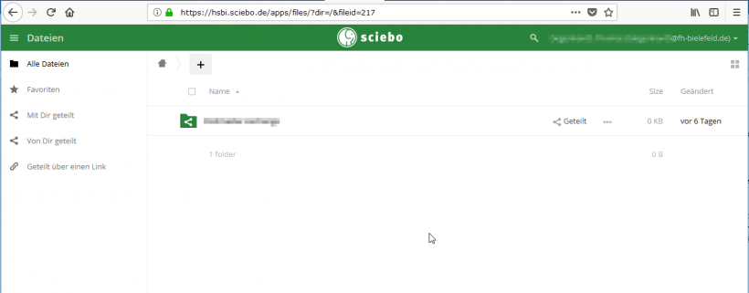 Sciebo Weboberfläche nach Anmeldung