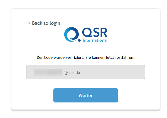 Bestätigungsocde erfolgreich verifiziert