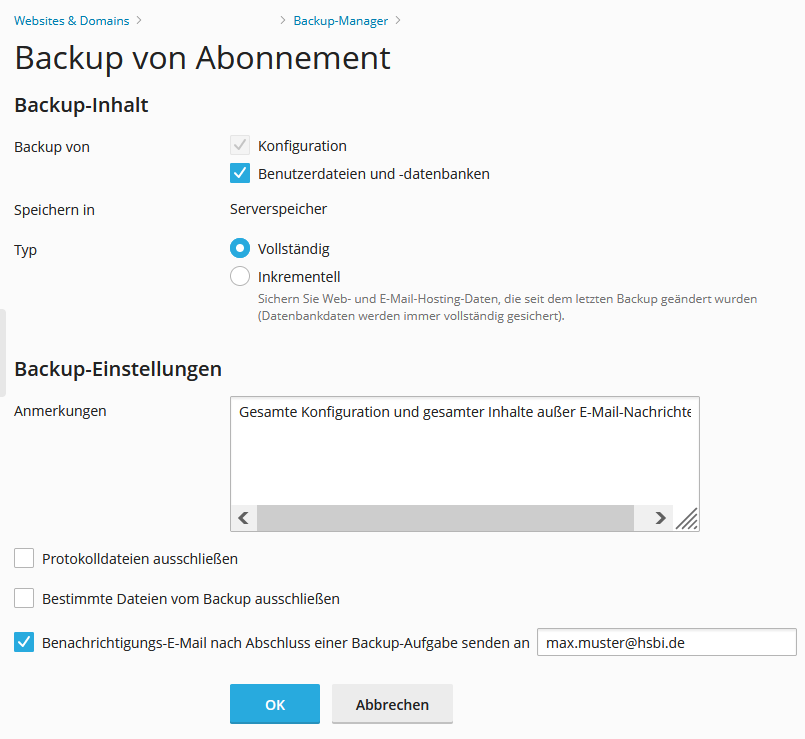 Backup erstellen