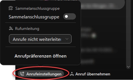 Screenshot: Anrufeinstellungen im Webex Client