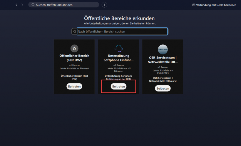Öffentliche Bereich beitreten 