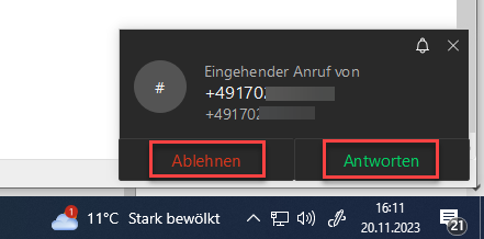 Webex: Anruf annehmen