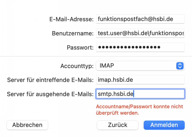 IMAP und SMTP Konfiguration