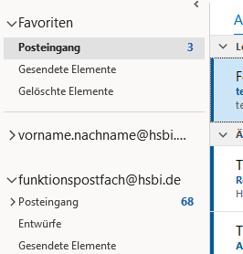 Funktionspostfach unter Outlook eingebunden