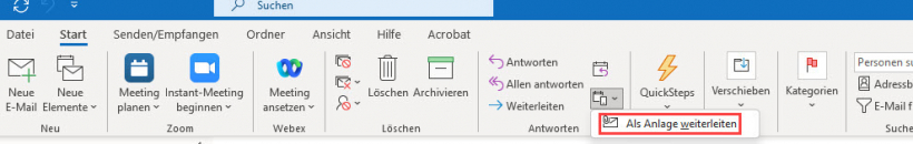 Outlook: E-Mail als Anhang weiterleiten