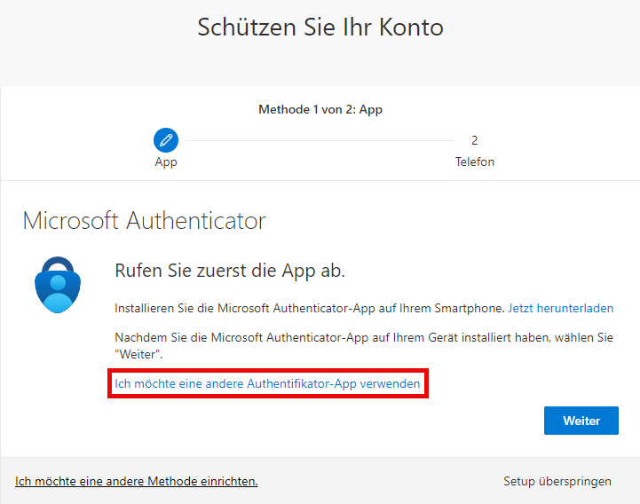 Verwendung der Authenticator App