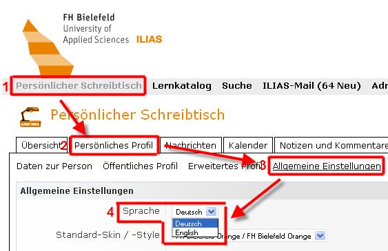 Sprache umstellen