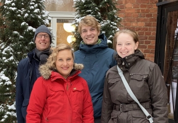 v.l.n.r.: Prof. Dr.-Ing. Gerald Ebel, Anna Forsström, Maximilian Köster und Vicky Großkreuz an der South-Eastern Finland University of Applied Sciences (XAMK) in Mikkeli.