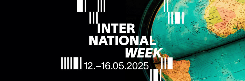 Globe and text ´International Week 2025, 12 - 16.05.2025´