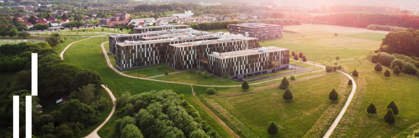 Aerial view of HSBI's main building