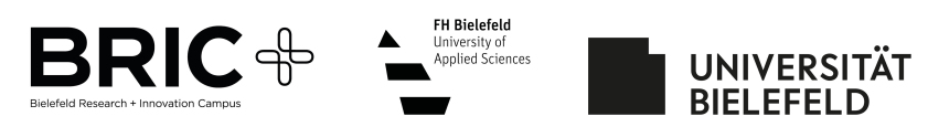 Die Logos von BRIC, FH Bielefled und Universität Bielefeld