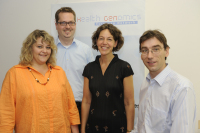 Christine Baumann, Tobias Schulte in den Bäumen, Prof. Dr. Angela Brand und Dr. Alfons Hollederer (v. l.) vom „Deutschen Zentrum für Public Health Genomics“ koordinieren von Bielefeld aus das Europa-Netzwerk „Public Health Genomics European Network“.