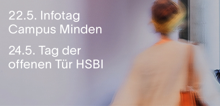 Grafik mit den Daten zum Infotag Campus Minden am 22. Mai und zum Tag der offenen Tür HSBI 24. Mai