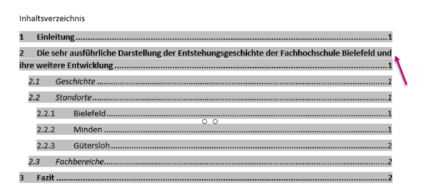 Inhaltsverzeichnis mehrzeilige Überschriften 2