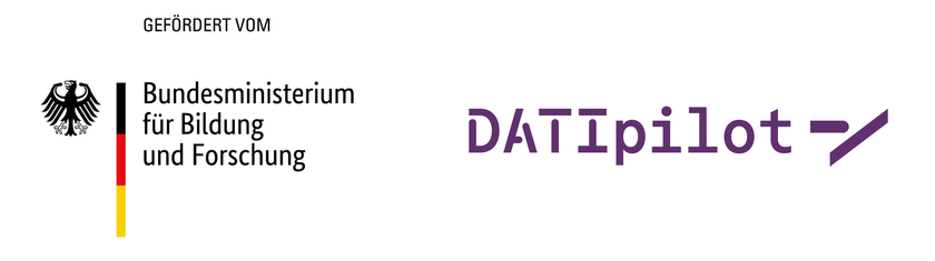 Zwei Logos: Gefördert vom Bundesministerium für Bildung und Forschung und DATIpilot